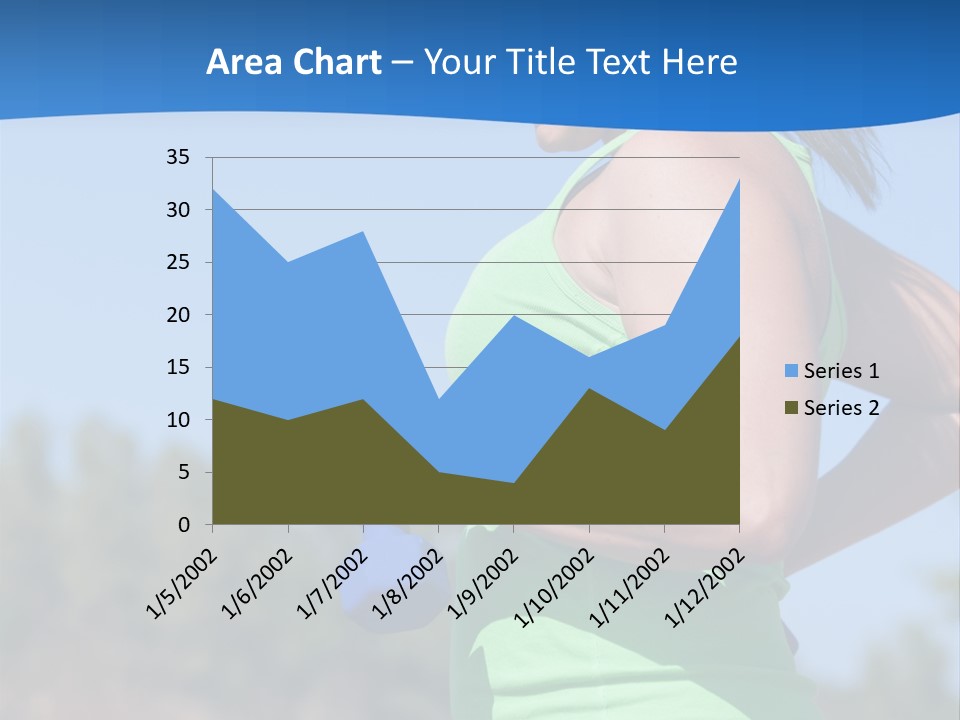 A Woman In A Green Tank Top Is Holding A Blue Dumbbell PowerPoint Template