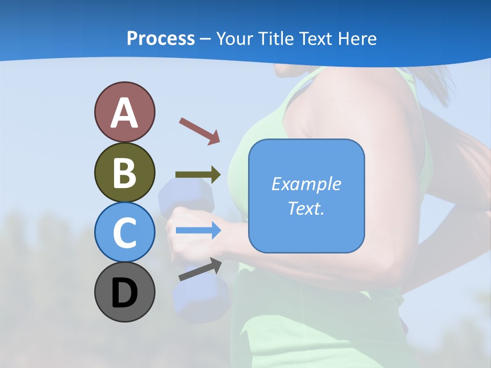 A Woman In A Green Tank Top Is Holding A Blue Dumbbell PowerPoint Template