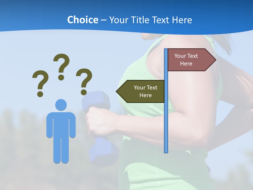 A Woman In A Green Tank Top Is Holding A Blue Dumbbell PowerPoint Template