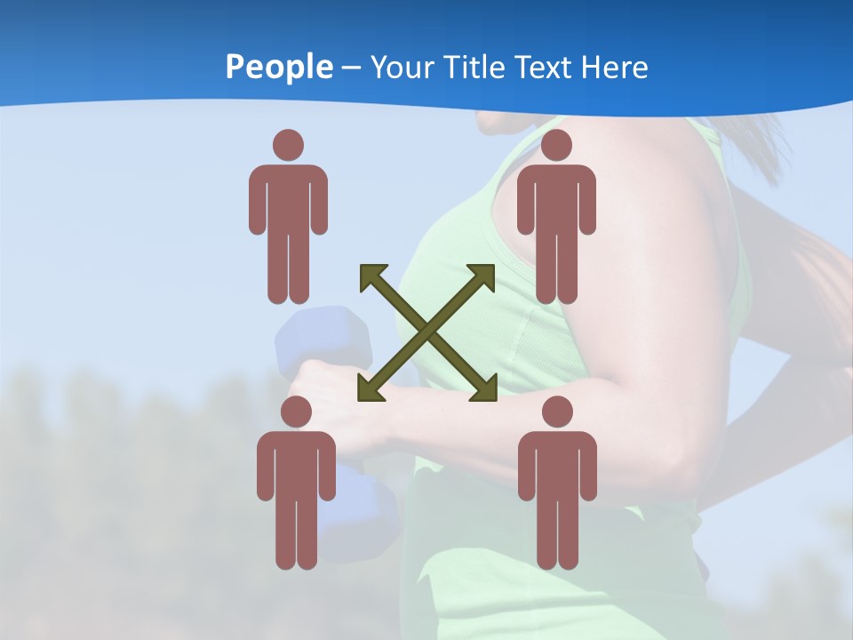 A Woman In A Green Tank Top Is Holding A Blue Dumbbell PowerPoint Template