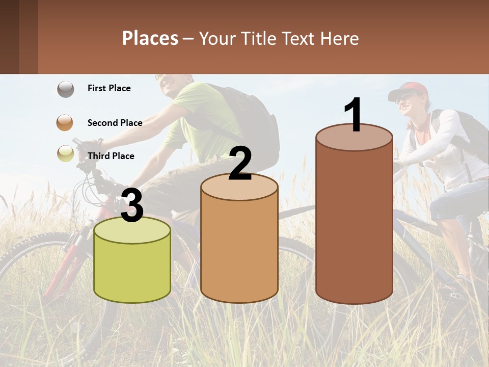 A Couple Of People Riding Bikes Through A Field PowerPoint Template