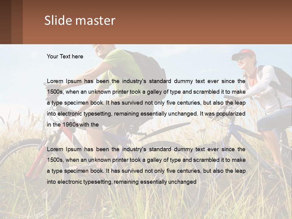 A Couple Of People Riding Bikes Through A Field PowerPoint Template