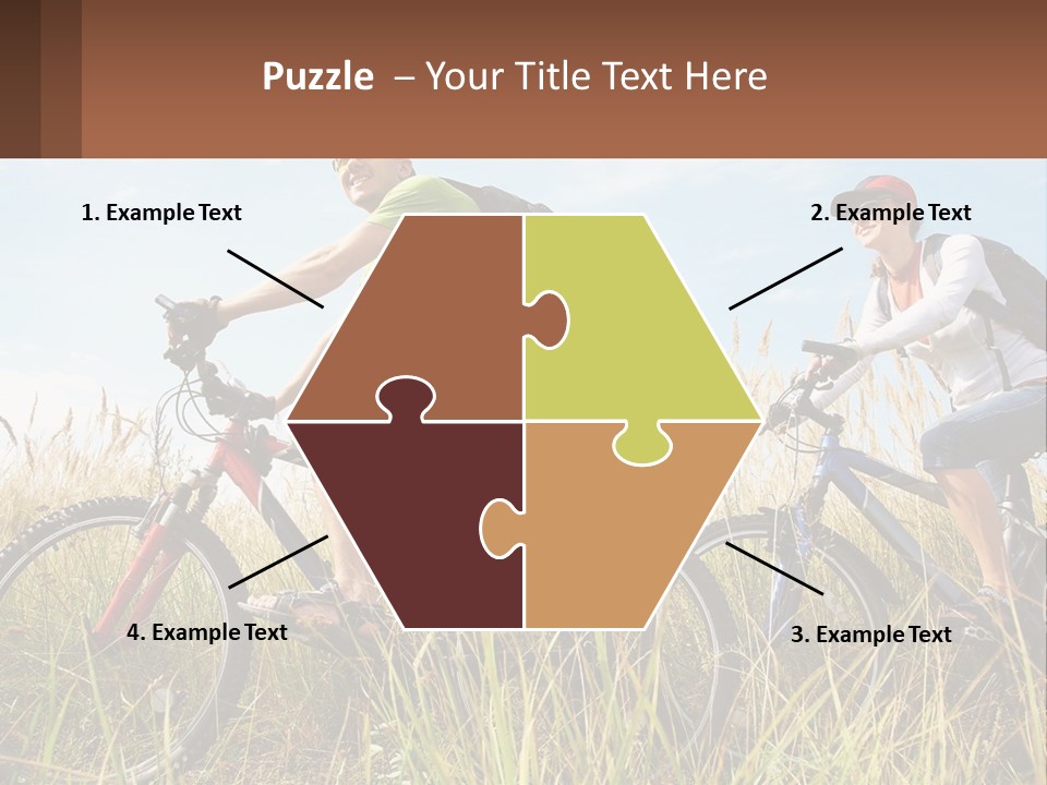 A Couple Of People Riding Bikes Through A Field PowerPoint Template