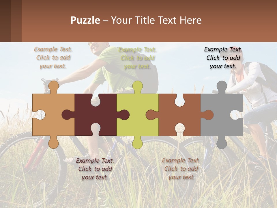 A Couple Of People Riding Bikes Through A Field PowerPoint Template