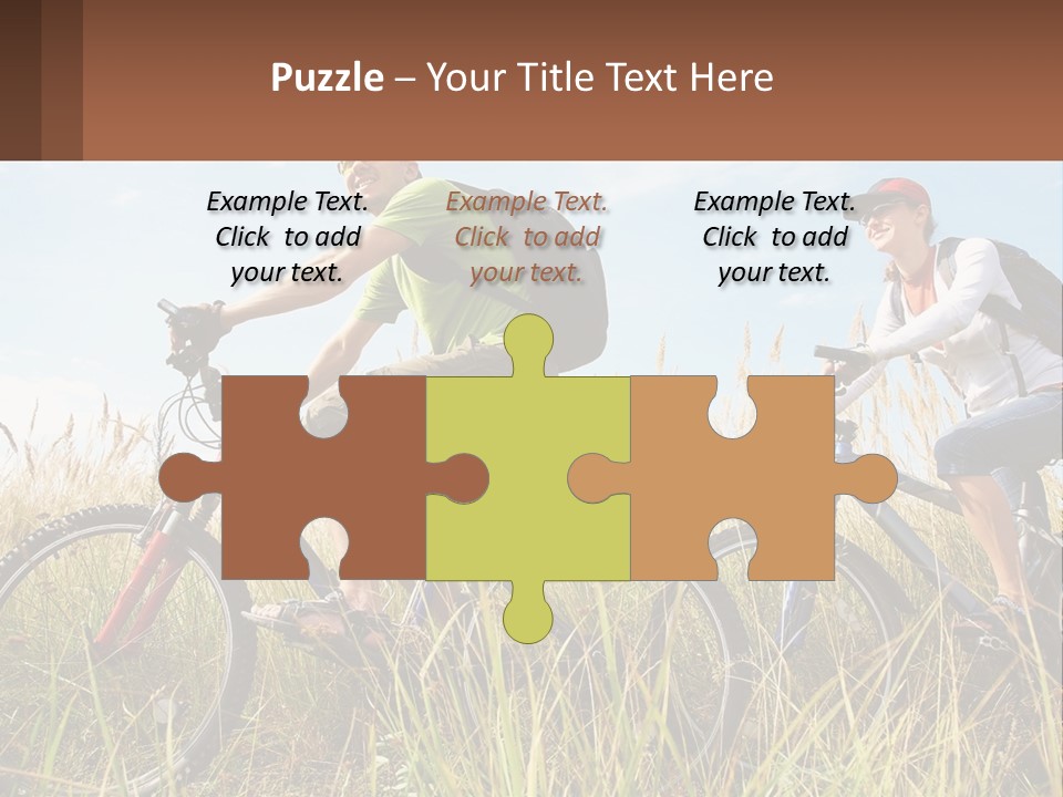 A Couple Of People Riding Bikes Through A Field PowerPoint Template