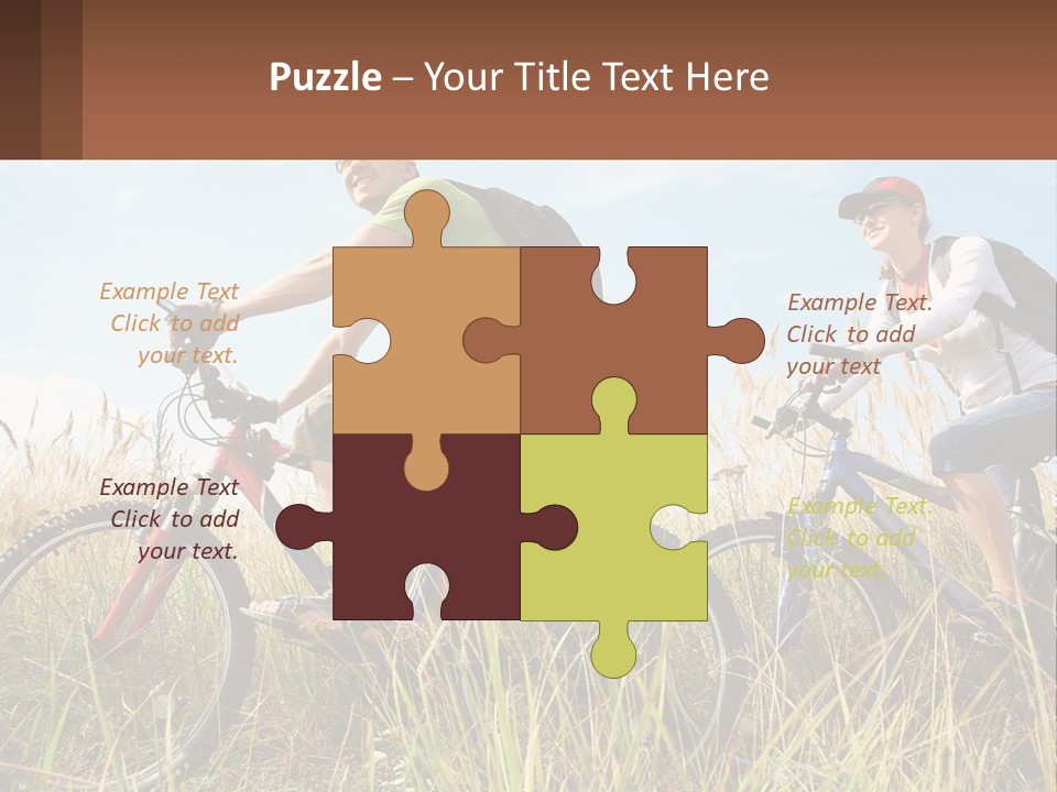 A Couple Of People Riding Bikes Through A Field PowerPoint Template