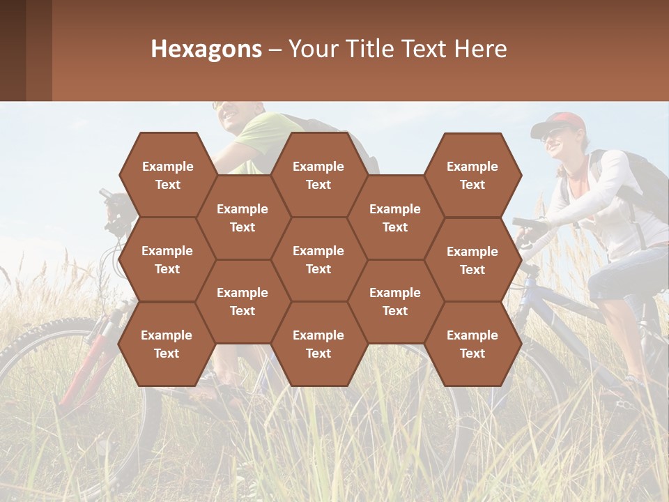 A Couple Of People Riding Bikes Through A Field PowerPoint Template