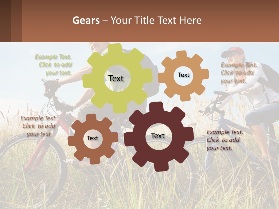 A Couple Of People Riding Bikes Through A Field PowerPoint Template