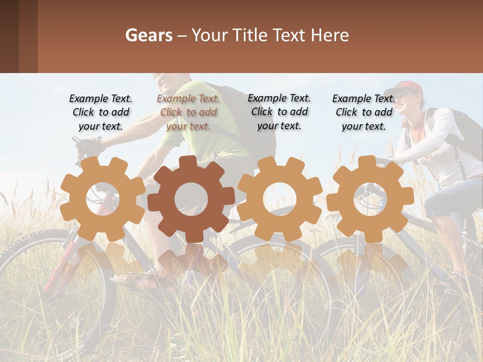 A Couple Of People Riding Bikes Through A Field PowerPoint Template