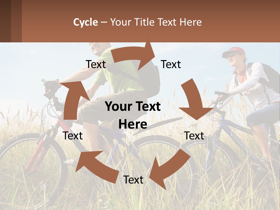 A Couple Of People Riding Bikes Through A Field PowerPoint Template