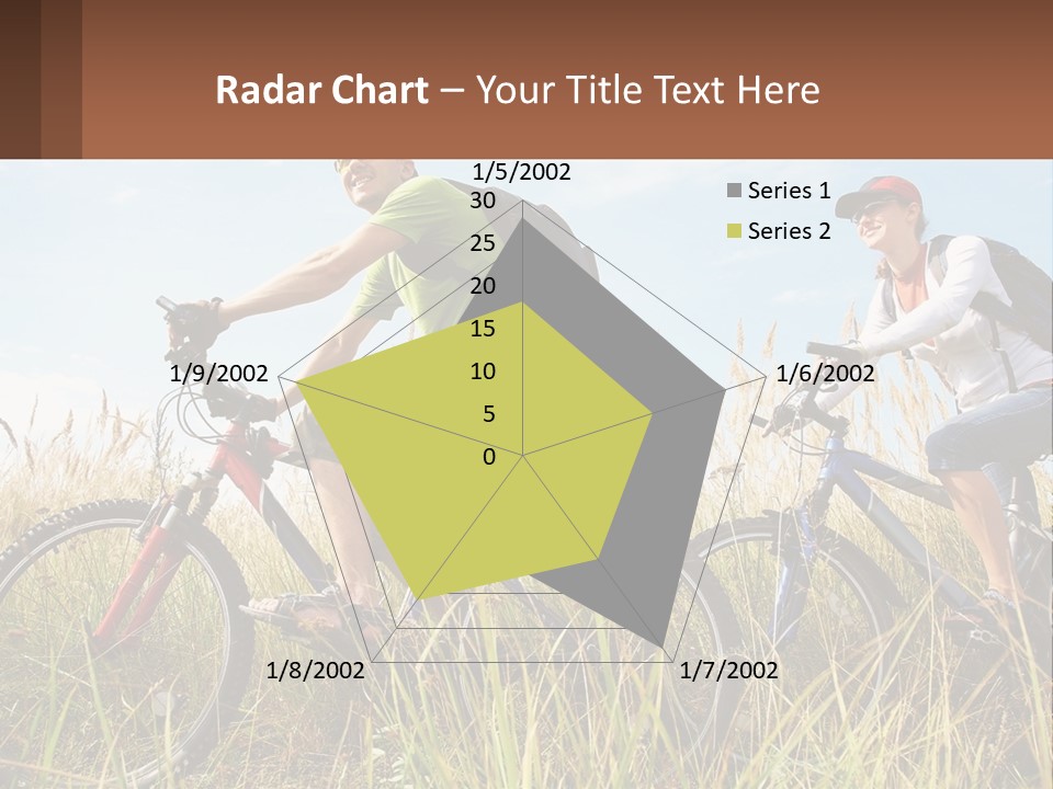 A Couple Of People Riding Bikes Through A Field PowerPoint Template