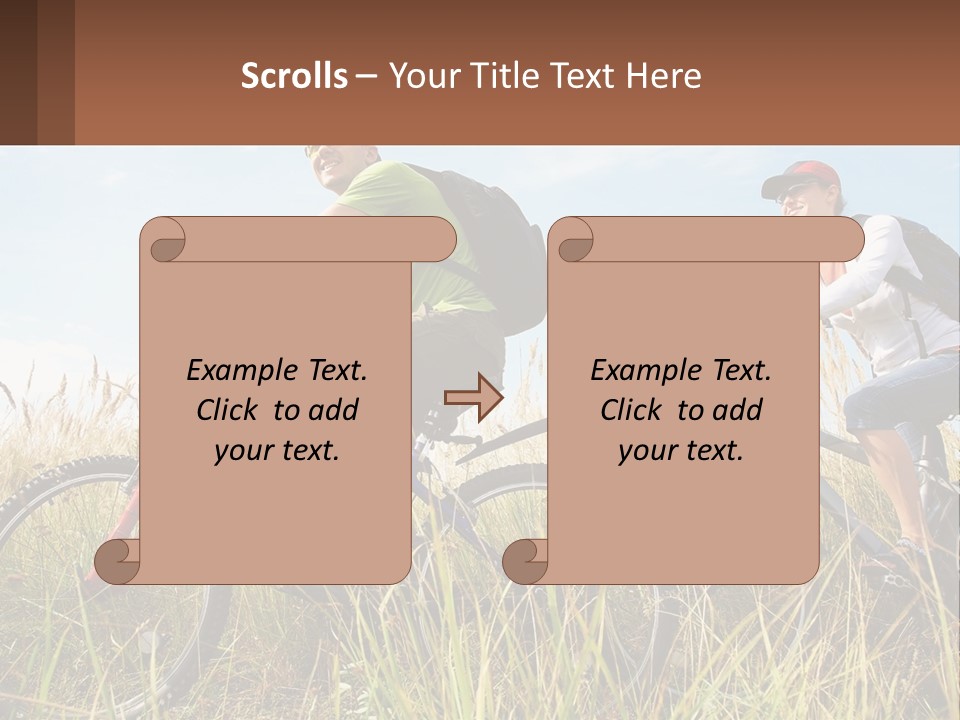 A Couple Of People Riding Bikes Through A Field PowerPoint Template