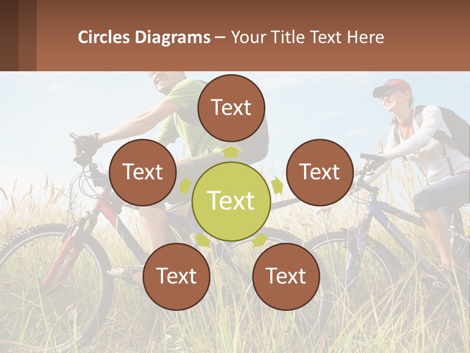 A Couple Of People Riding Bikes Through A Field PowerPoint Template