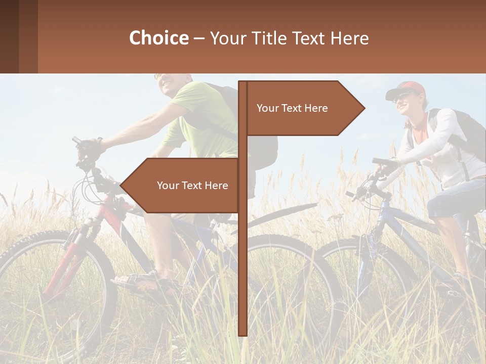 A Couple Of People Riding Bikes Through A Field PowerPoint Template