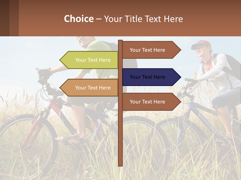 A Couple Of People Riding Bikes Through A Field PowerPoint Template