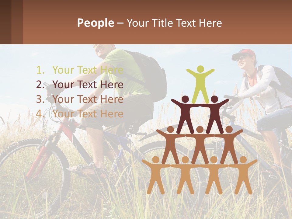 A Couple Of People Riding Bikes Through A Field PowerPoint Template