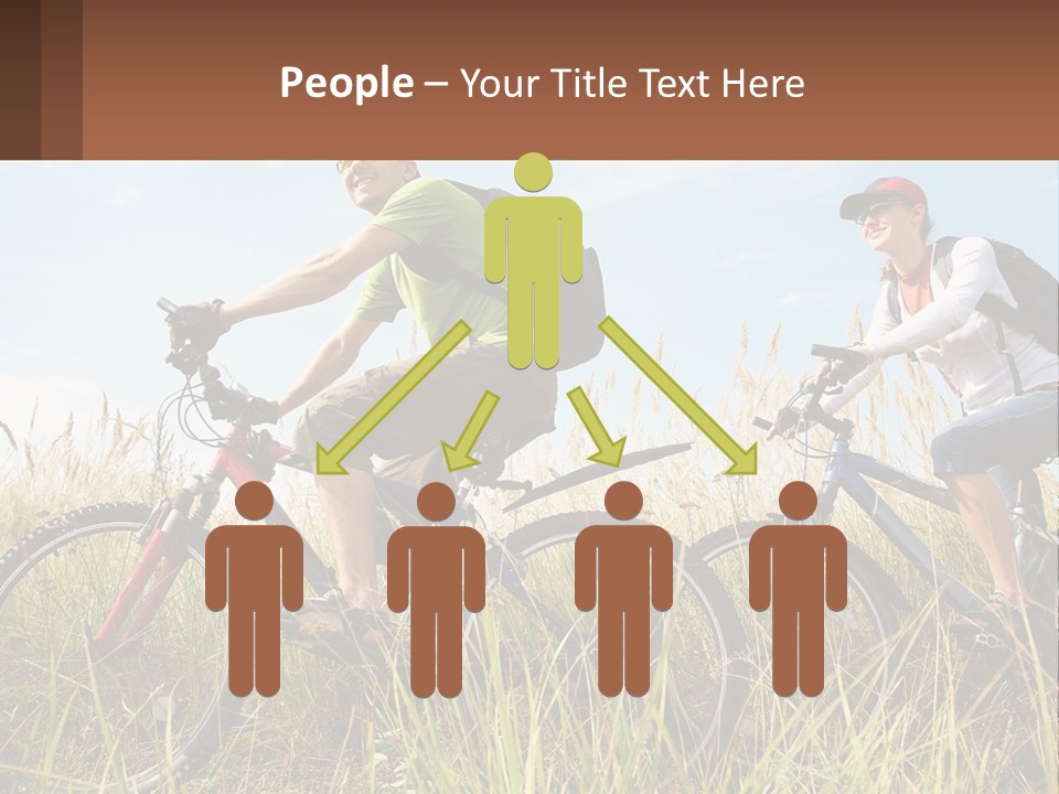 A Couple Of People Riding Bikes Through A Field PowerPoint Template