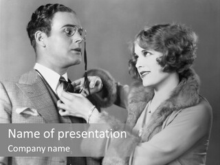 A Man Putting A Tie On A Woman's Neck PowerPoint Template