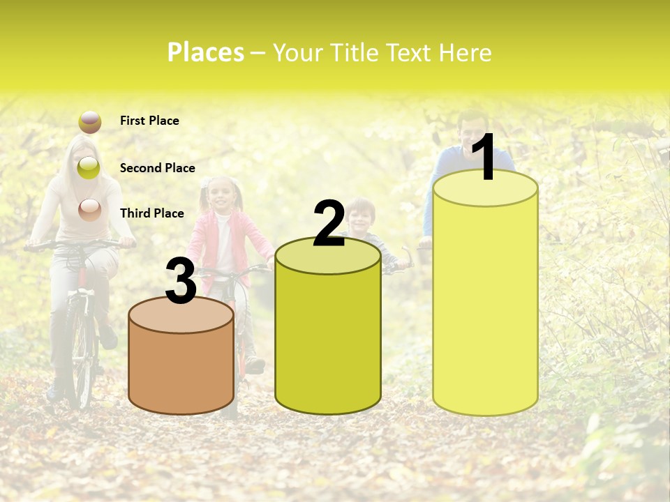 A Family Riding Bikes Through A Wooded Area PowerPoint Template