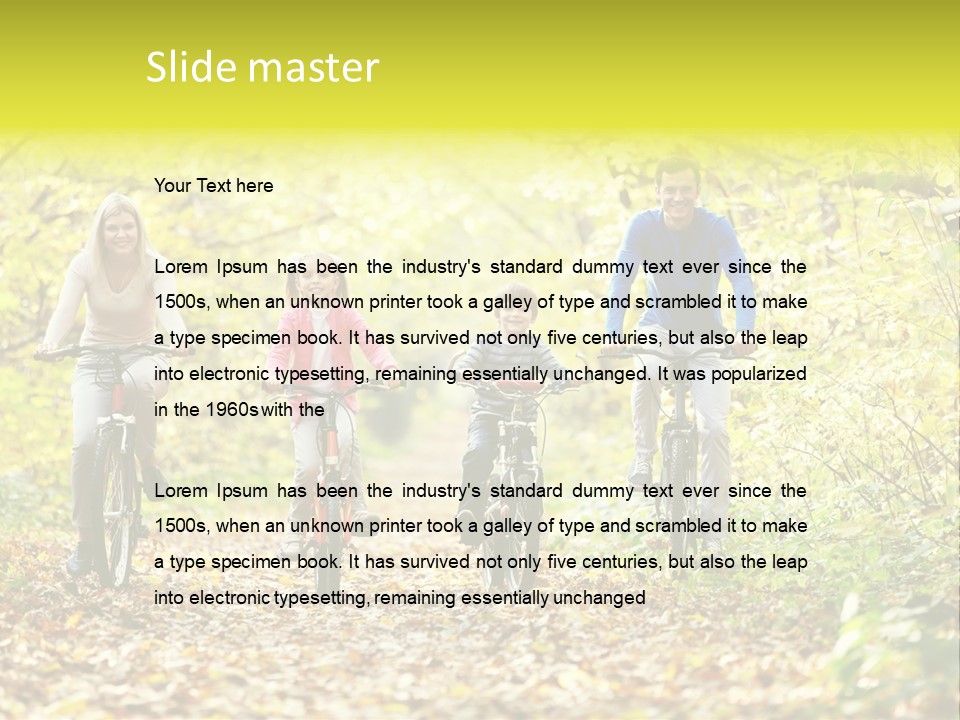 A Family Riding Bikes Through A Wooded Area PowerPoint Template