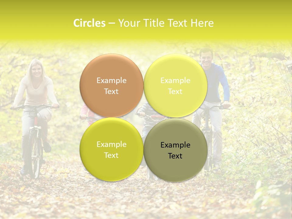 A Family Riding Bikes Through A Wooded Area PowerPoint Template