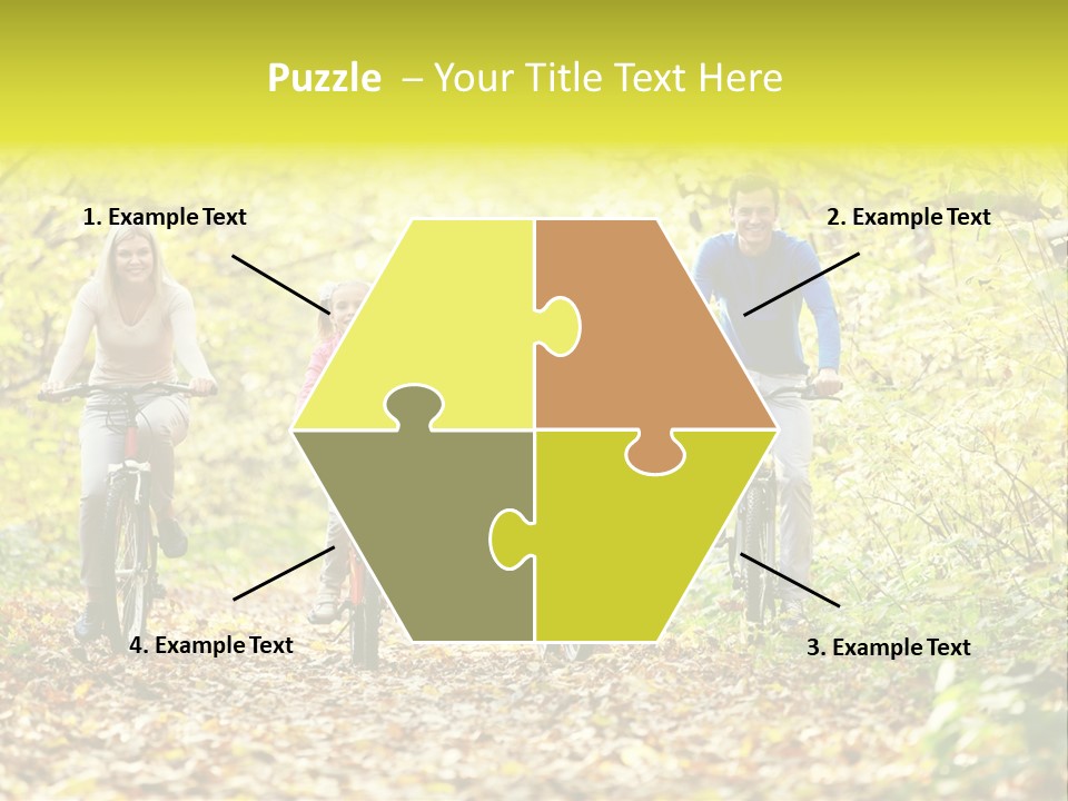 A Family Riding Bikes Through A Wooded Area PowerPoint Template