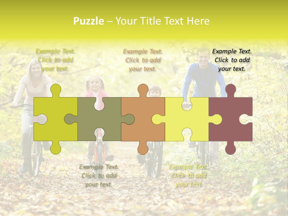 A Family Riding Bikes Through A Wooded Area PowerPoint Template