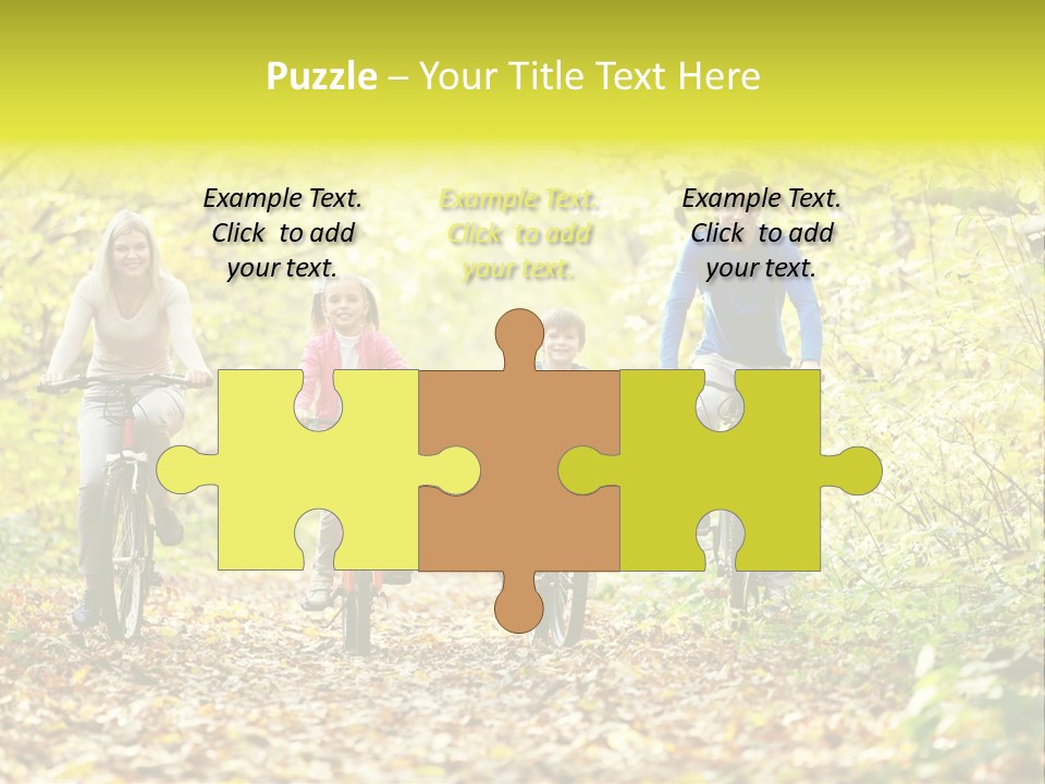A Family Riding Bikes Through A Wooded Area PowerPoint Template