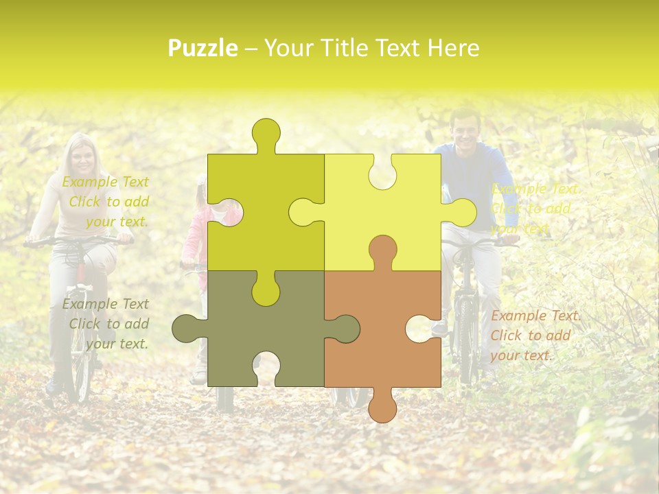 A Family Riding Bikes Through A Wooded Area PowerPoint Template