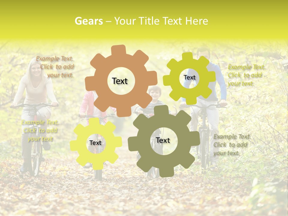 A Family Riding Bikes Through A Wooded Area PowerPoint Template