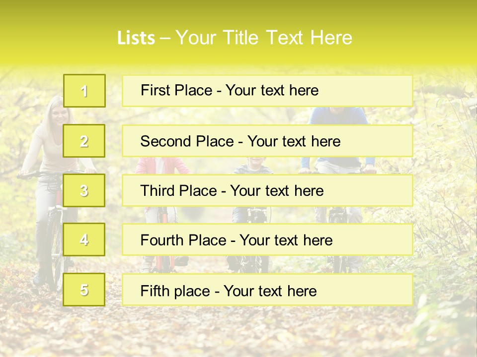 A Family Riding Bikes Through A Wooded Area PowerPoint Template