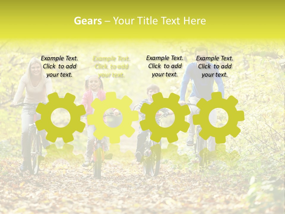 A Family Riding Bikes Through A Wooded Area PowerPoint Template