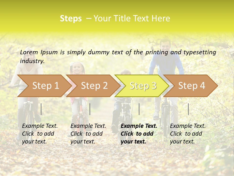 A Family Riding Bikes Through A Wooded Area PowerPoint Template