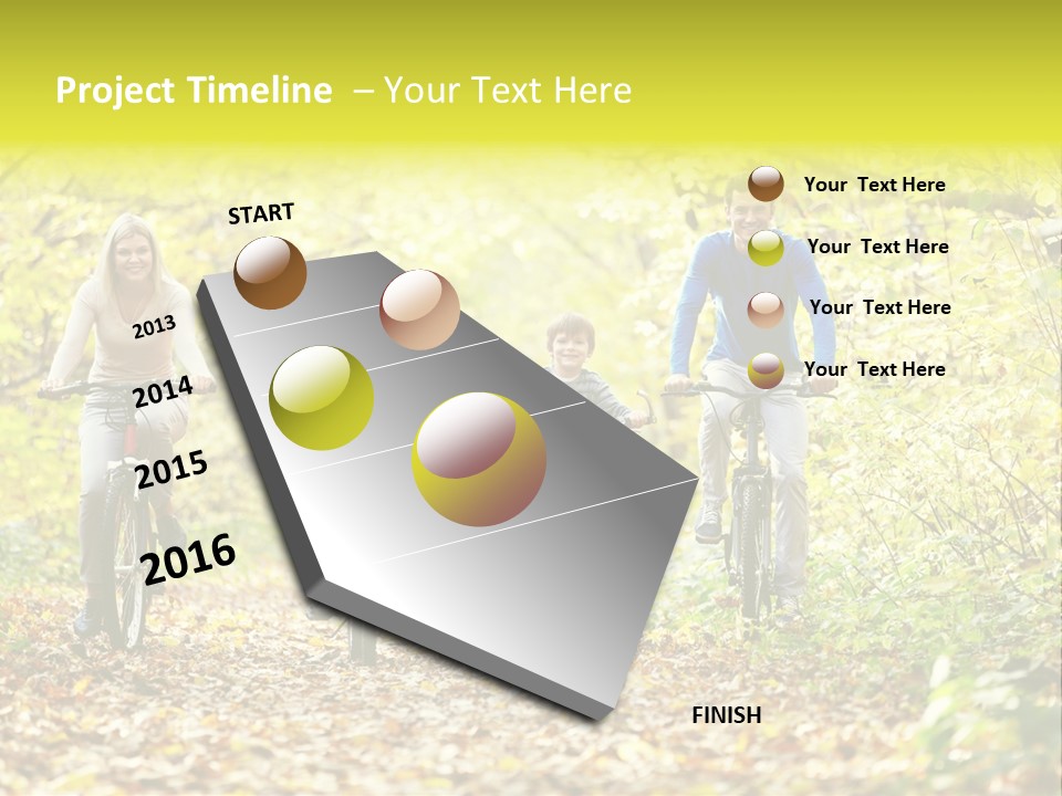 A Family Riding Bikes Through A Wooded Area PowerPoint Template