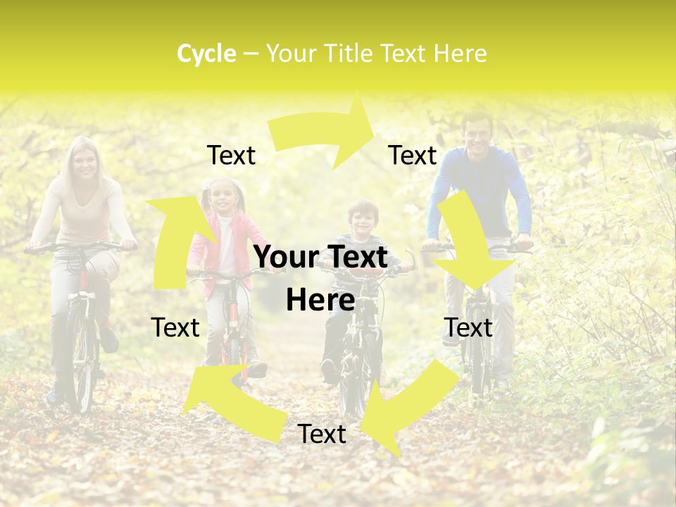 A Family Riding Bikes Through A Wooded Area PowerPoint Template