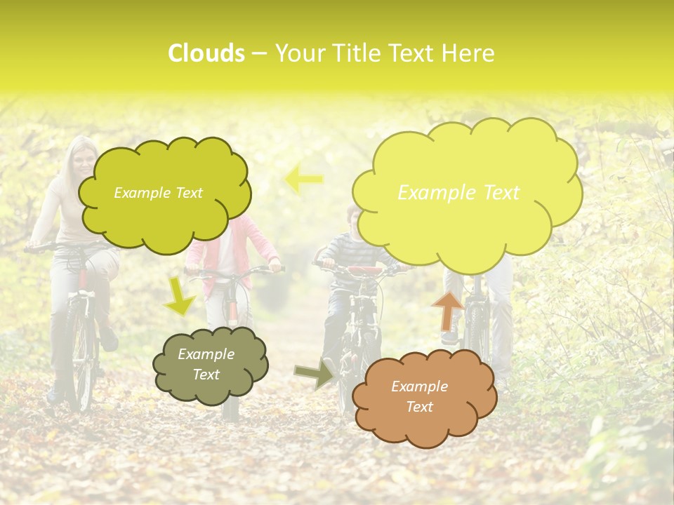 A Family Riding Bikes Through A Wooded Area PowerPoint Template