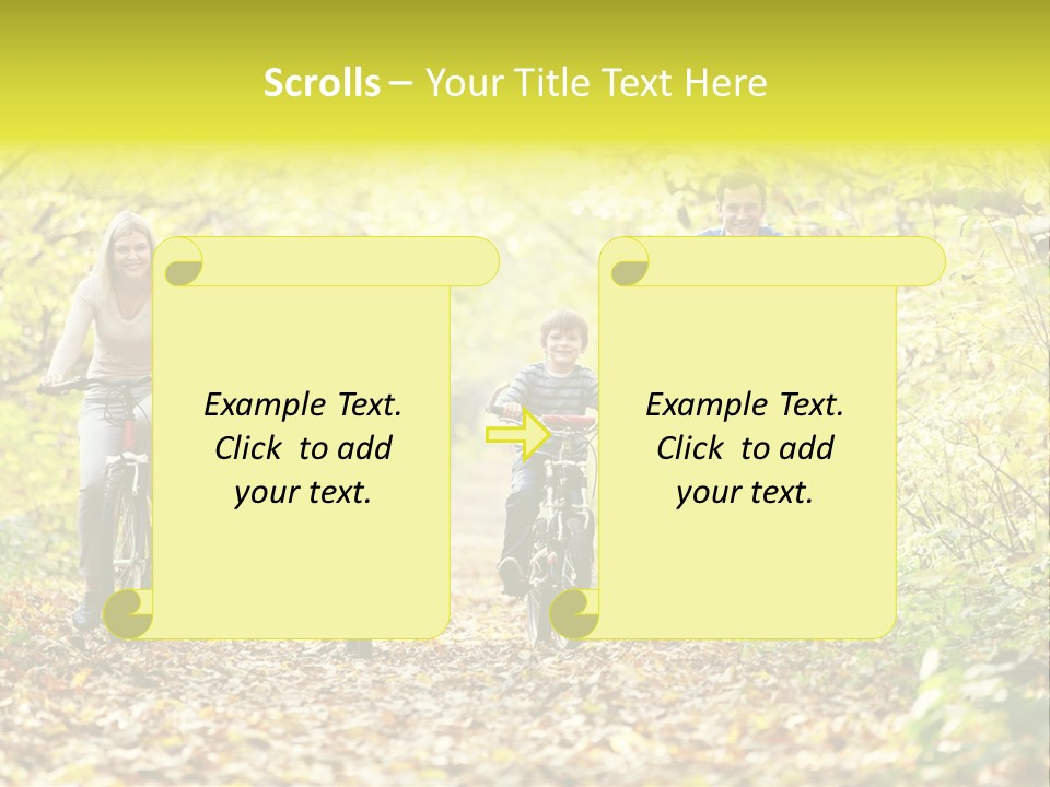 A Family Riding Bikes Through A Wooded Area PowerPoint Template