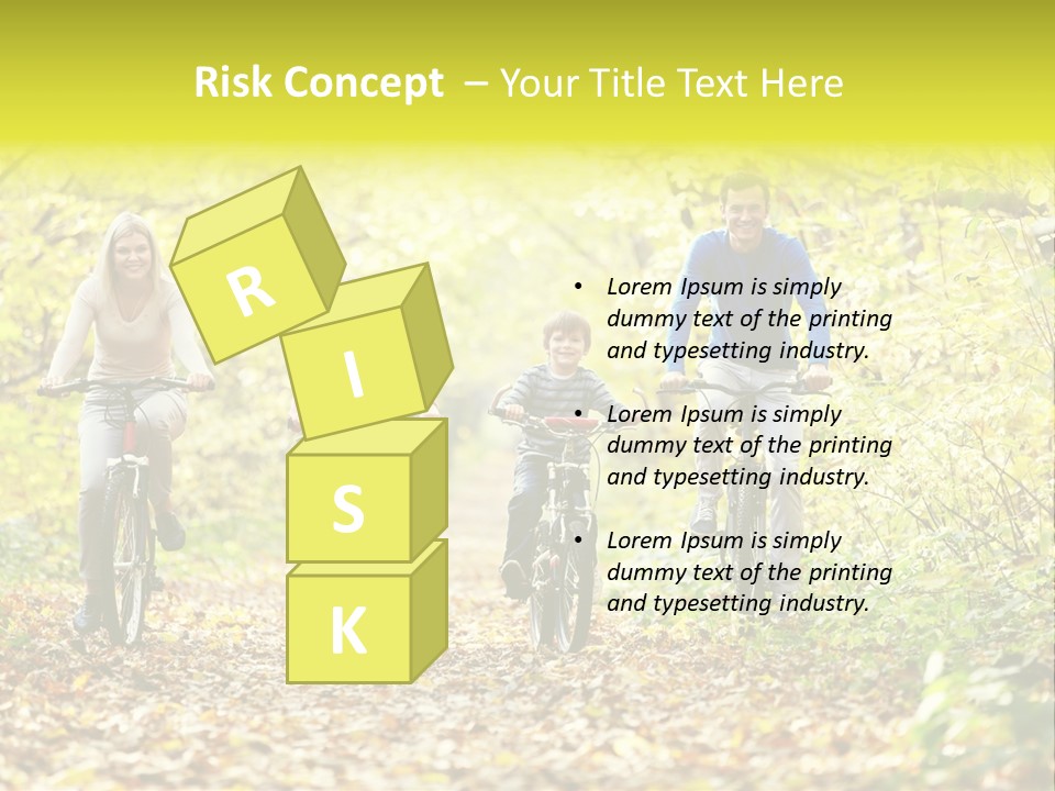 A Family Riding Bikes Through A Wooded Area PowerPoint Template