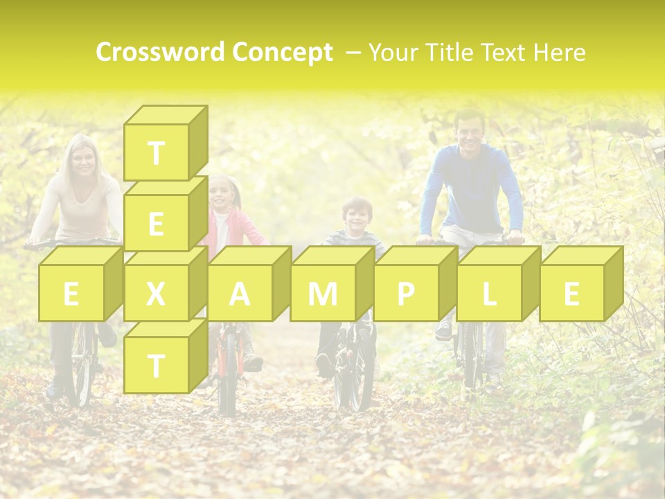 A Family Riding Bikes Through A Wooded Area PowerPoint Template