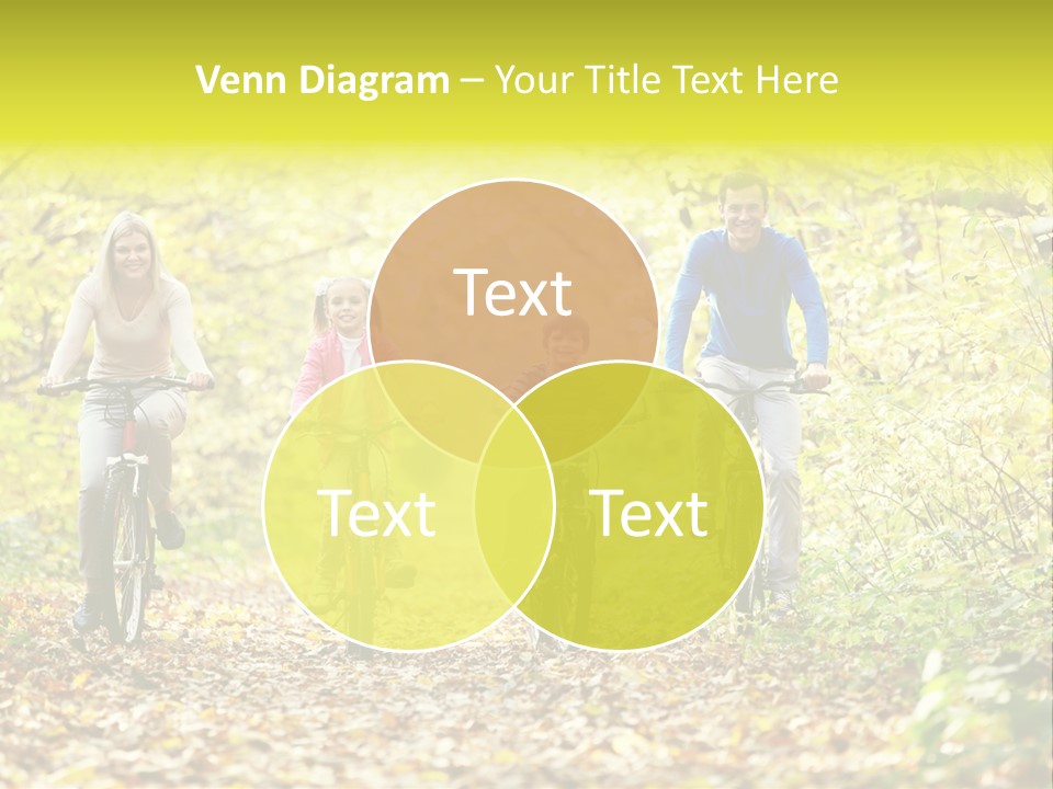 A Family Riding Bikes Through A Wooded Area PowerPoint Template