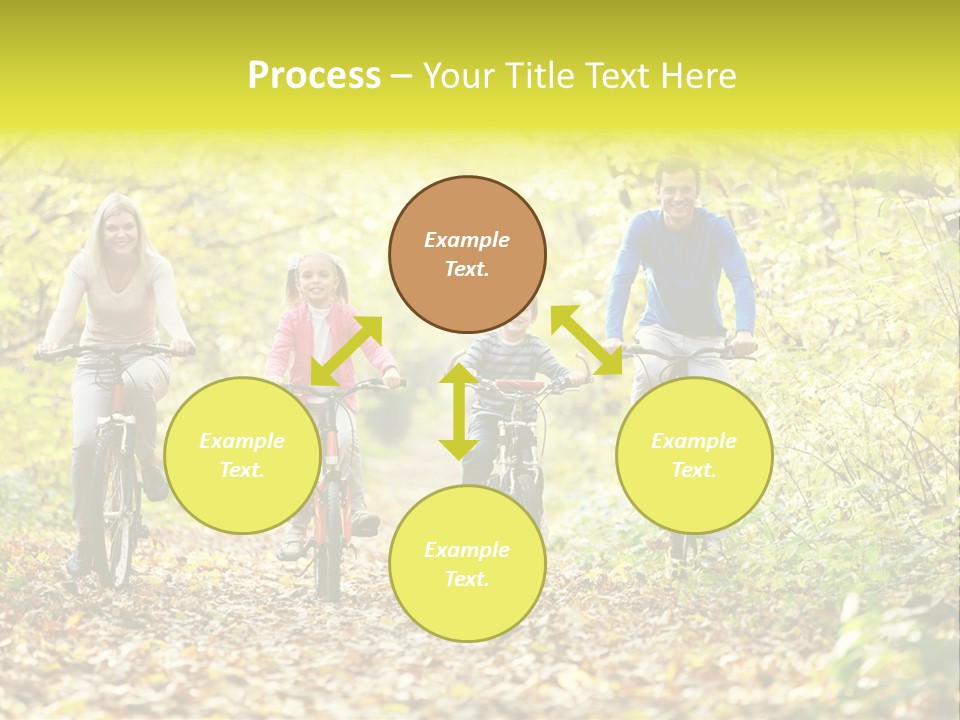 A Family Riding Bikes Through A Wooded Area PowerPoint Template