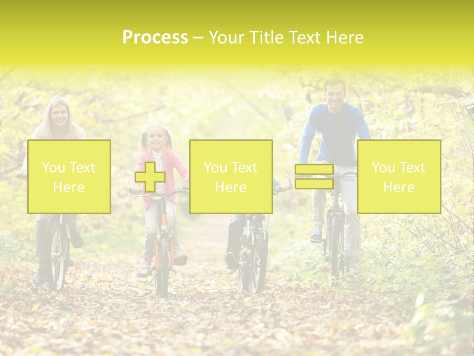 A Family Riding Bikes Through A Wooded Area PowerPoint Template