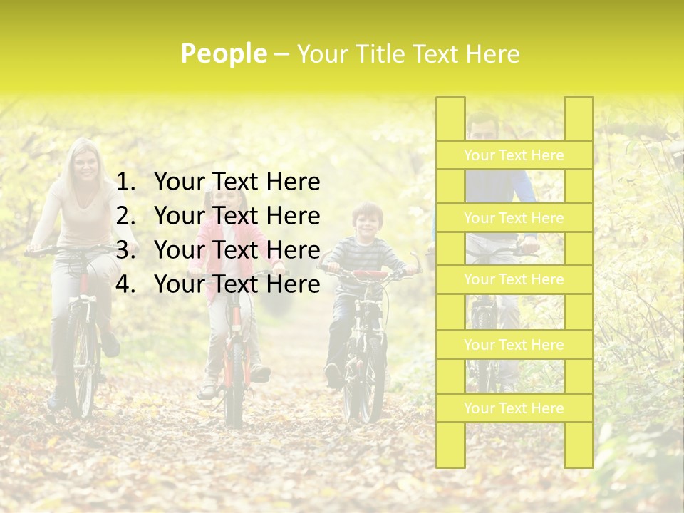 A Family Riding Bikes Through A Wooded Area PowerPoint Template