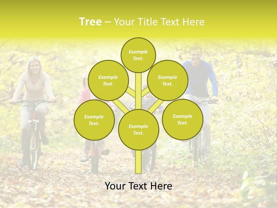 A Family Riding Bikes Through A Wooded Area PowerPoint Template