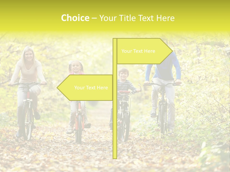 A Family Riding Bikes Through A Wooded Area PowerPoint Template