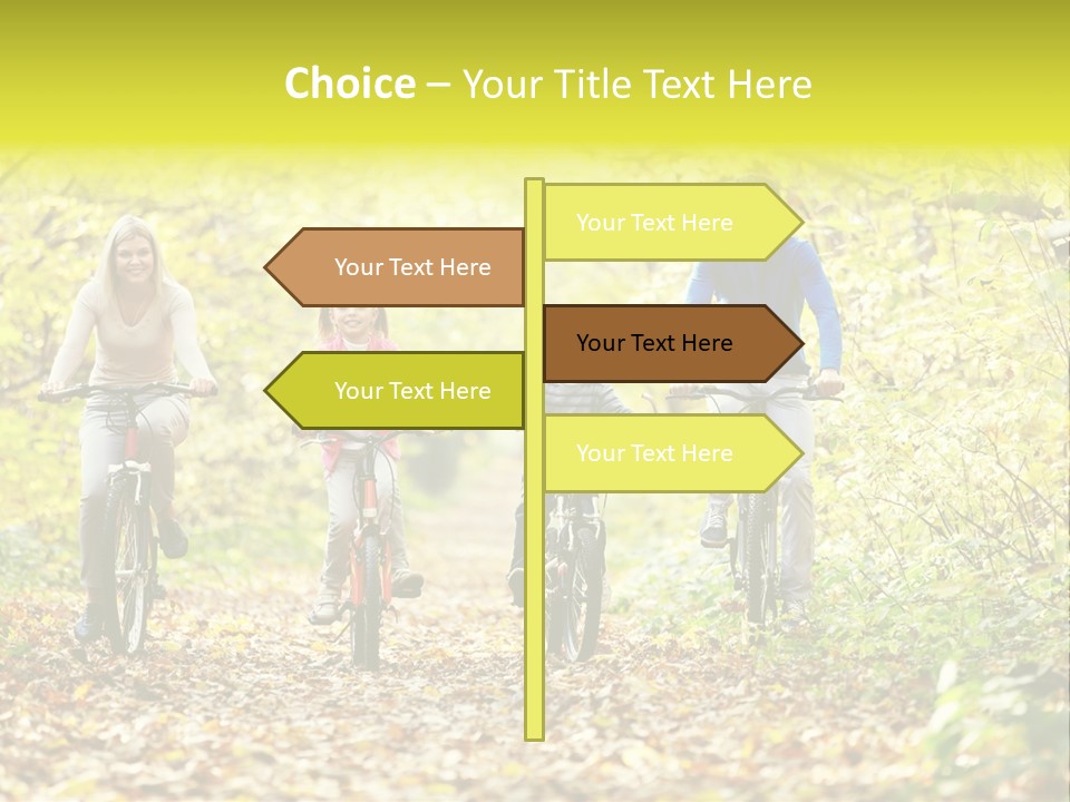 A Family Riding Bikes Through A Wooded Area PowerPoint Template
