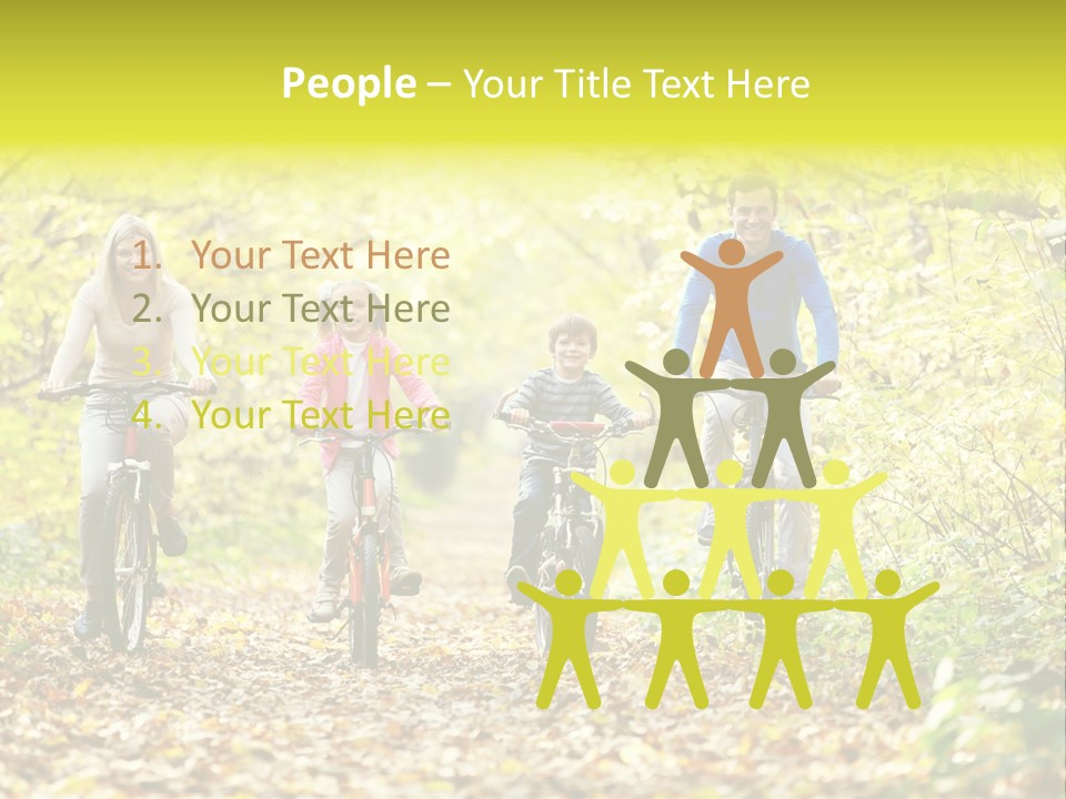 A Family Riding Bikes Through A Wooded Area PowerPoint Template