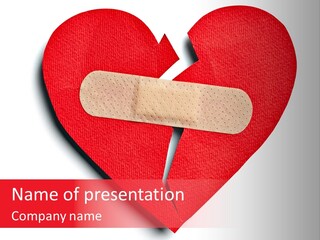 A Broken Heart With A Bandage On It PowerPoint Template