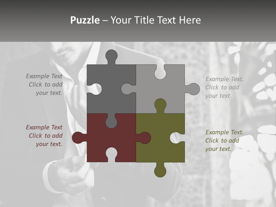 A Man In A Suit Is Holding A Pair Of Scissors PowerPoint Template