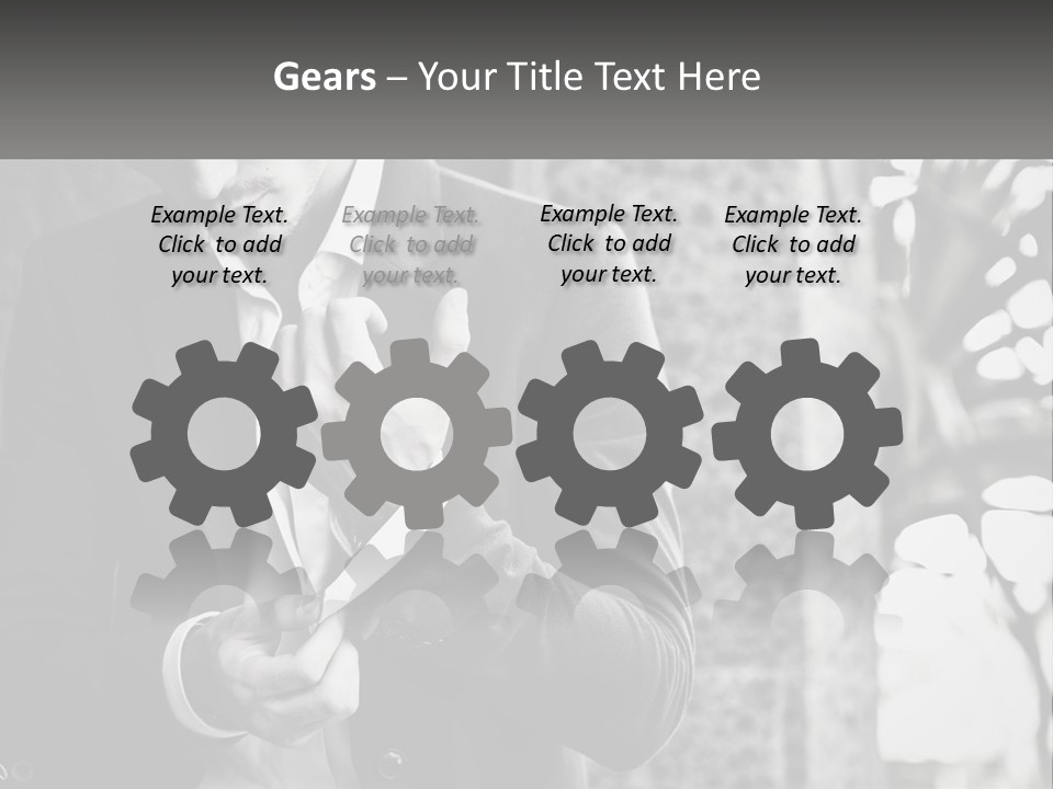 A Man In A Suit Is Holding A Pair Of Scissors PowerPoint Template